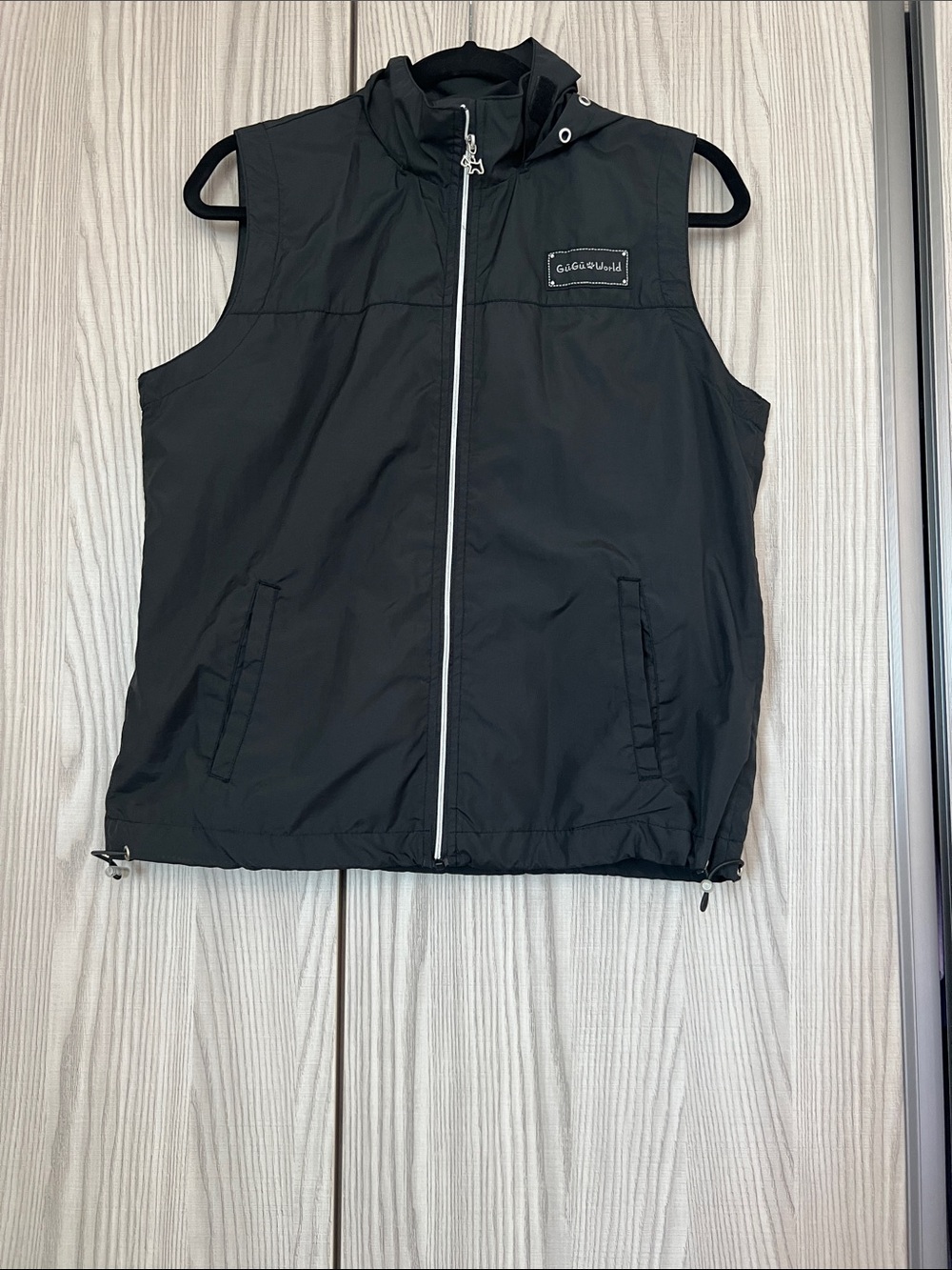 Black Hooded Zip Vest with Silver Zipper